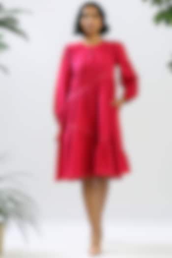 Fuchsia Pink Cotton Knee-Length Dress by MADDER MUCH