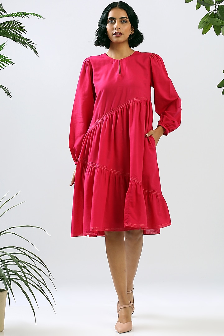 Fuchsia Pink Cotton Knee-Length Dress by MADDER MUCH