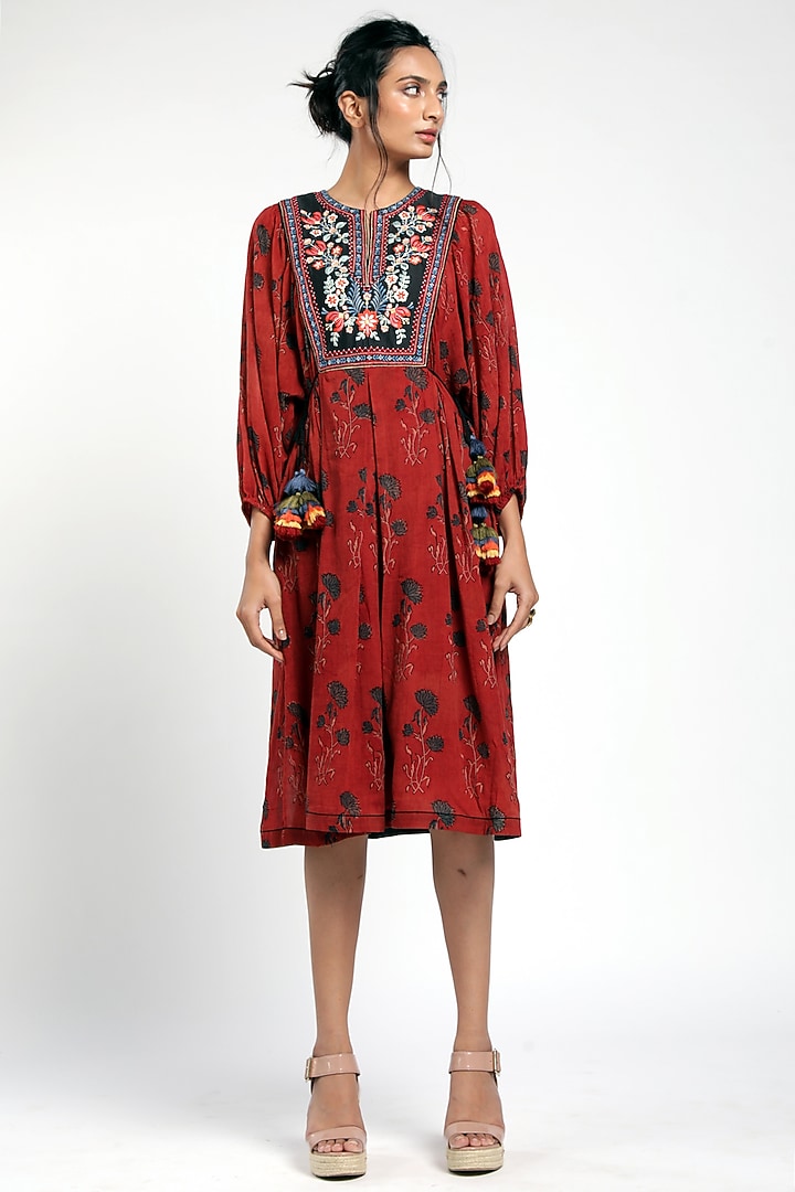 Madder Red Printed Midi Vacation Dress by MADDER MUCH at Pernia's Pop Up Shop