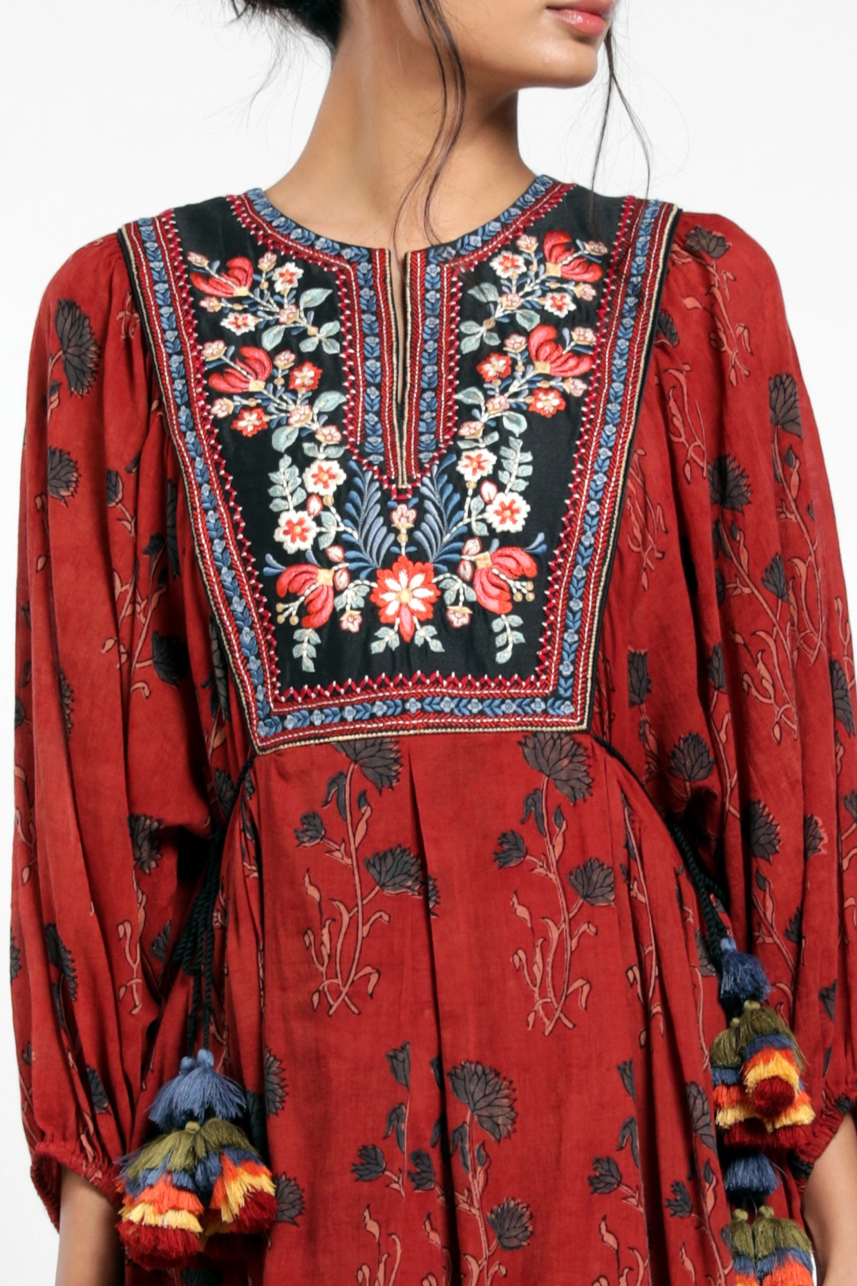 Madder Red Printed Midi Dress Design by MADDER MUCH at Pernia's