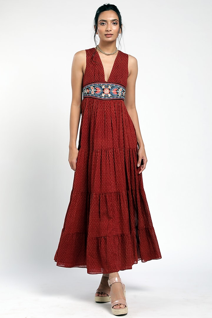 Madder Red Printed Maxi Dress by MADDER MUCH