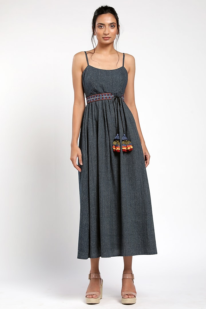 Dark Grey Embroidered Midi Summer Dress by MADDER MUCH at Pernia's Pop Up Shop