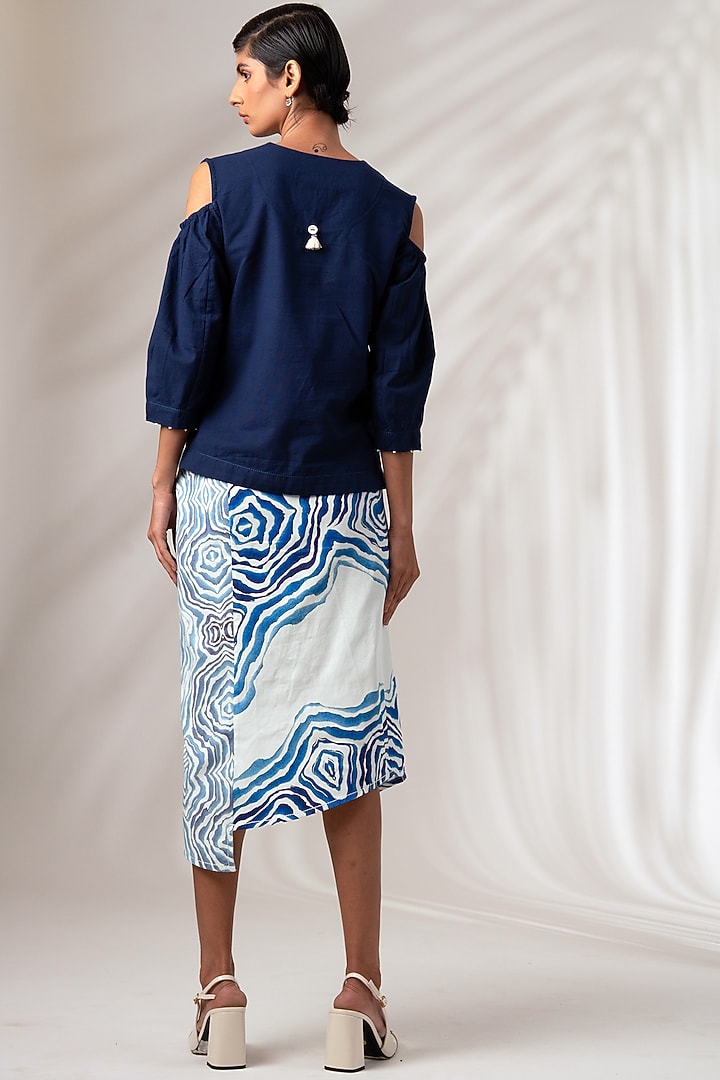 Indigo Cotton Printed Wrap Skirt Set by MADDER MUCH at Pernia's Pop Up Shop