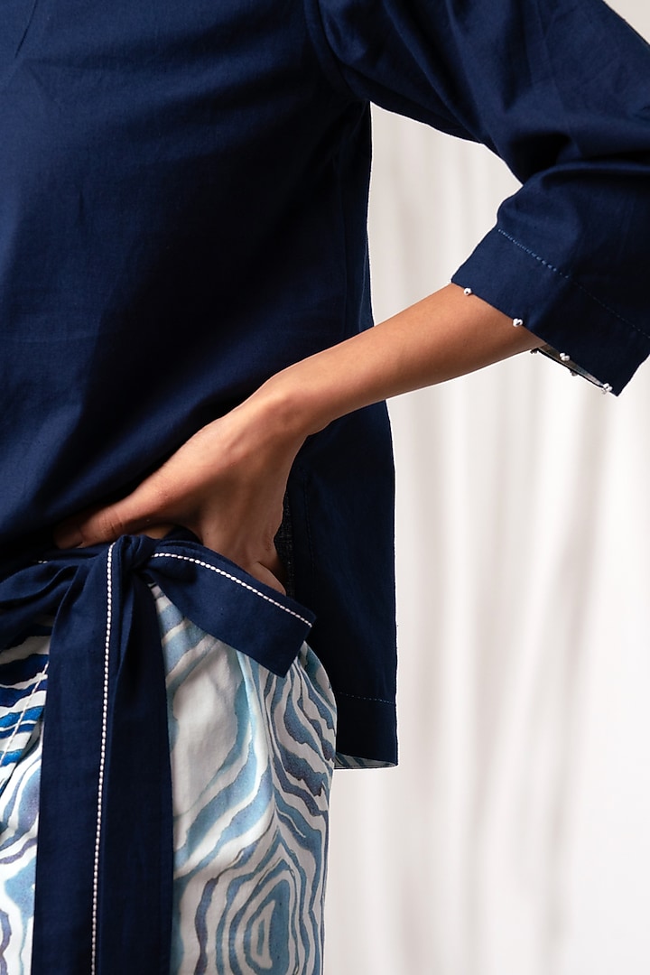 Indigo Cotton Printed Wrap Skirt Set by MADDER MUCH at Pernia's Pop Up Shop