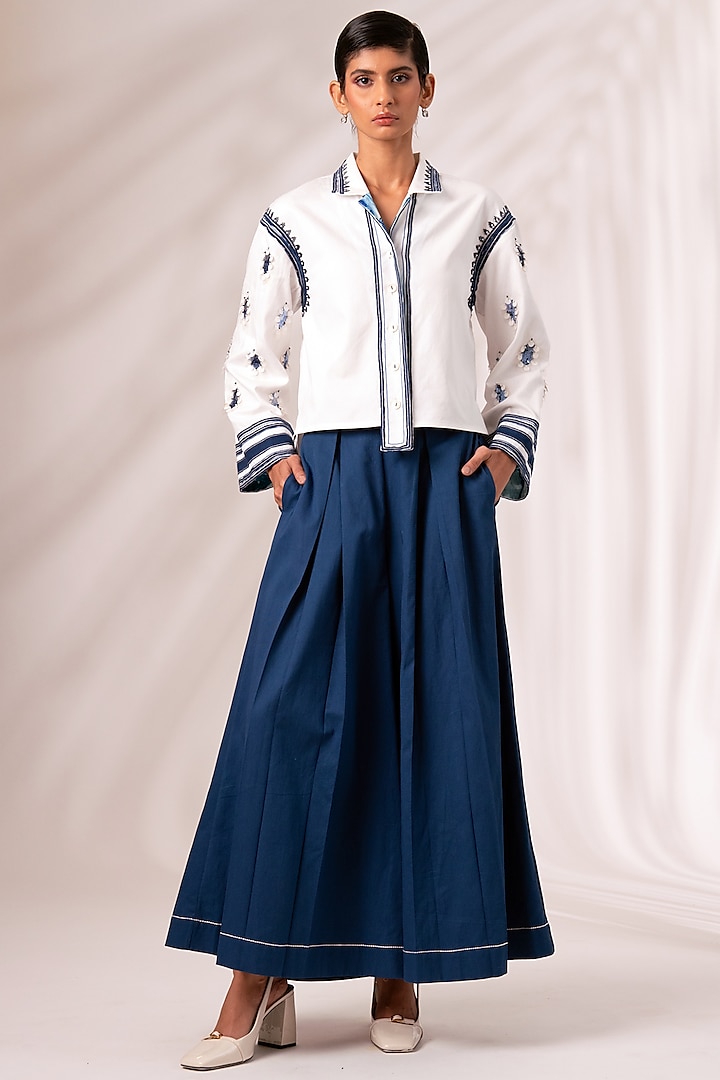 Indigo Cotton Pleated Culotte Pant Set by MADDER MUCH