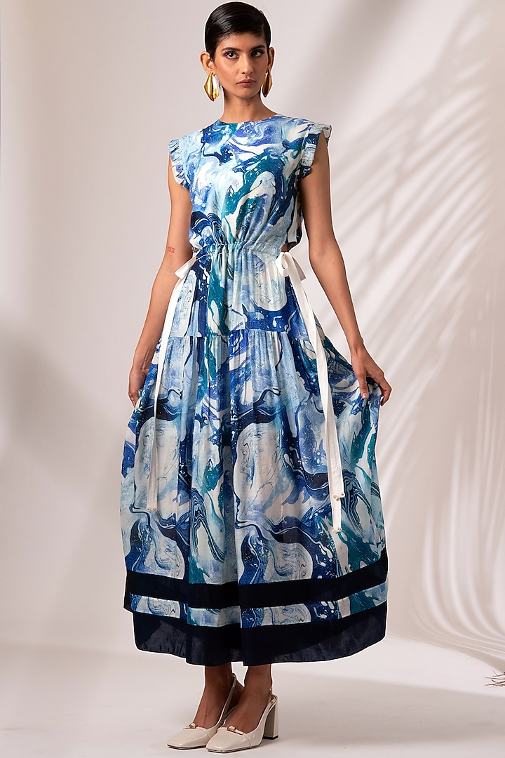 Multi-Colored Cupro Modal Silk Ruffled Midi Dress by MADDER MUCH at Pernia's Pop Up Shop