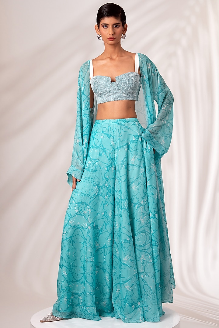 Sea Green Flat Chiffon Printed Skirt Set by MADDER MUCH at Pernia's Pop Up Shop