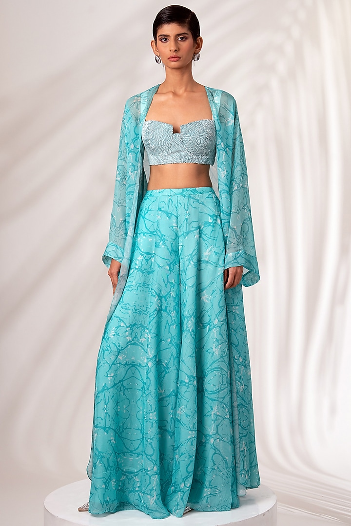 Sea Green Flat Chiffon Printed Skirt Set by MADDER MUCH at Pernia's Pop Up Shop