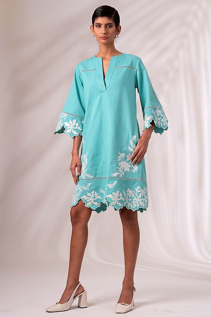 Sea Green Cotton Mini Dress by MADDER MUCH