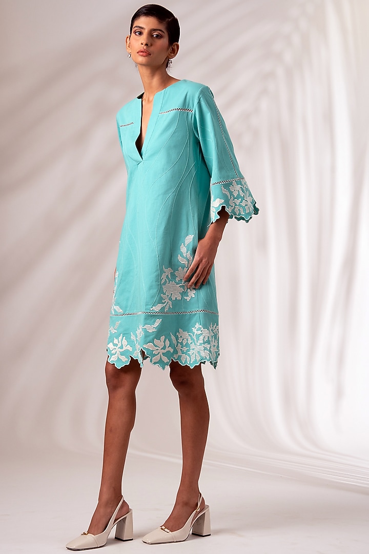 Sea Green Cotton Mini Vacation Dress by MADDER MUCH at Pernia's Pop Up Shop
