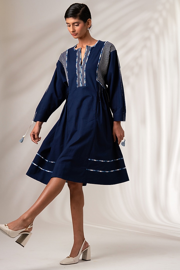 Indigo Cotton Striped Mini Summer Dress by MADDER MUCH at Pernia's Pop Up Shop