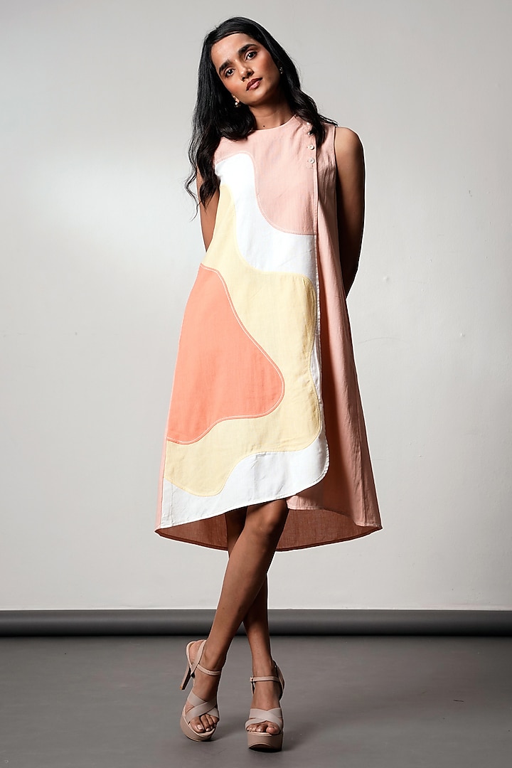 Multi-Colored Handloom Cotton Sculpted Midi Summer Dress by MADDER MUCH at Pernia's Pop Up Shop