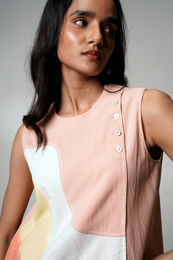 Multi-Colored Handloom Cotton Sculpted Midi Summer Dress by MADDER MUCH at Pernia's Pop Up Shop
