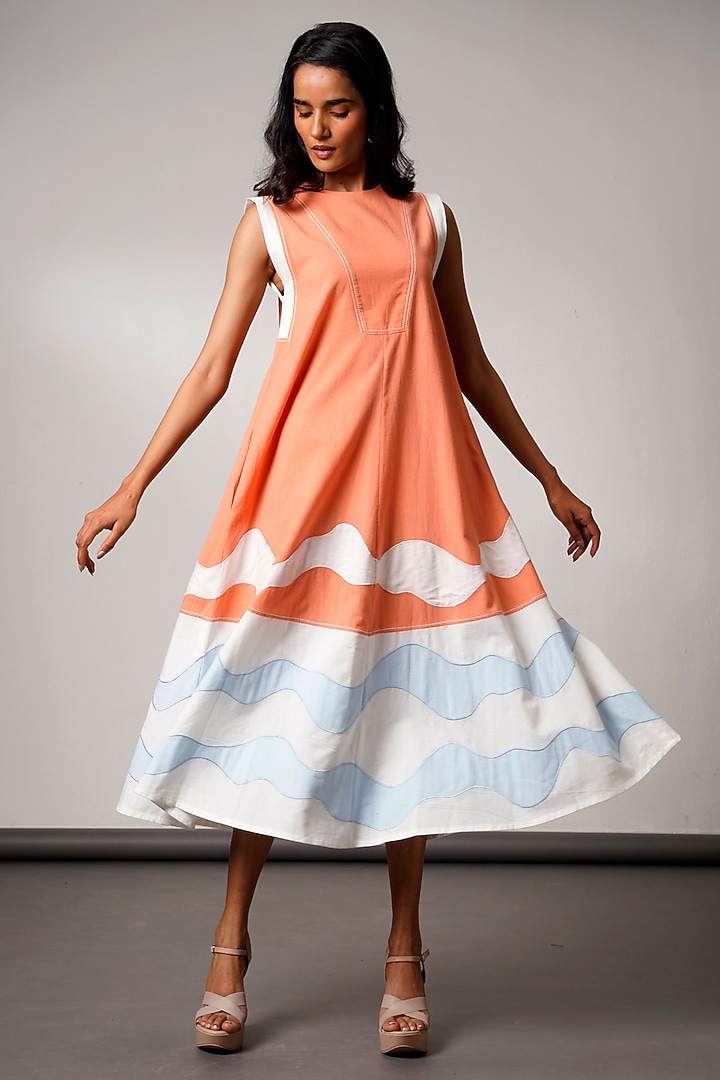 Tangerine Handloom Cotton Midi Summer Dress by MADDER MUCH at Pernia's Pop Up Shop