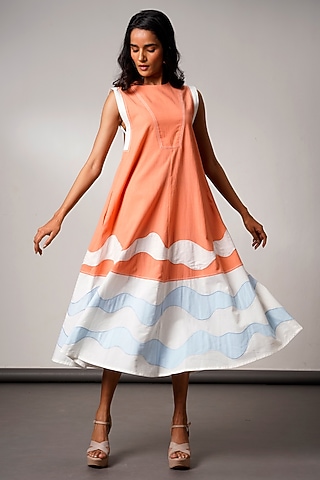 Tangerine Handloom Cotton Midi Dress by MADDER MUCH