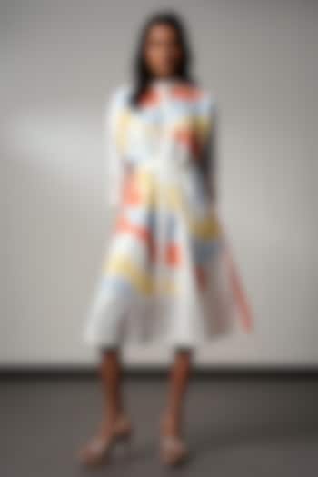 Multi-Colored Handloom Cotton Midi Summer Dress With Belt by MADDER MUCH at Pernia's Pop Up Shop