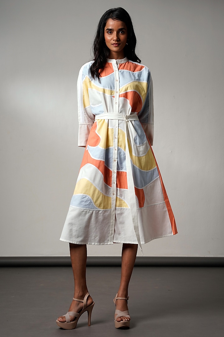 Multi-Colored Handloom Cotton Midi Summer Dress With Belt by MADDER MUCH at Pernia's Pop Up Shop