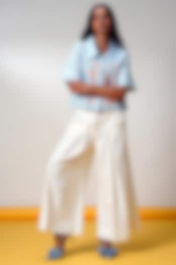 White Handloom Cotton Wide-Leg Pant Set by MADDER MUCH at Pernia's Pop Up Shop