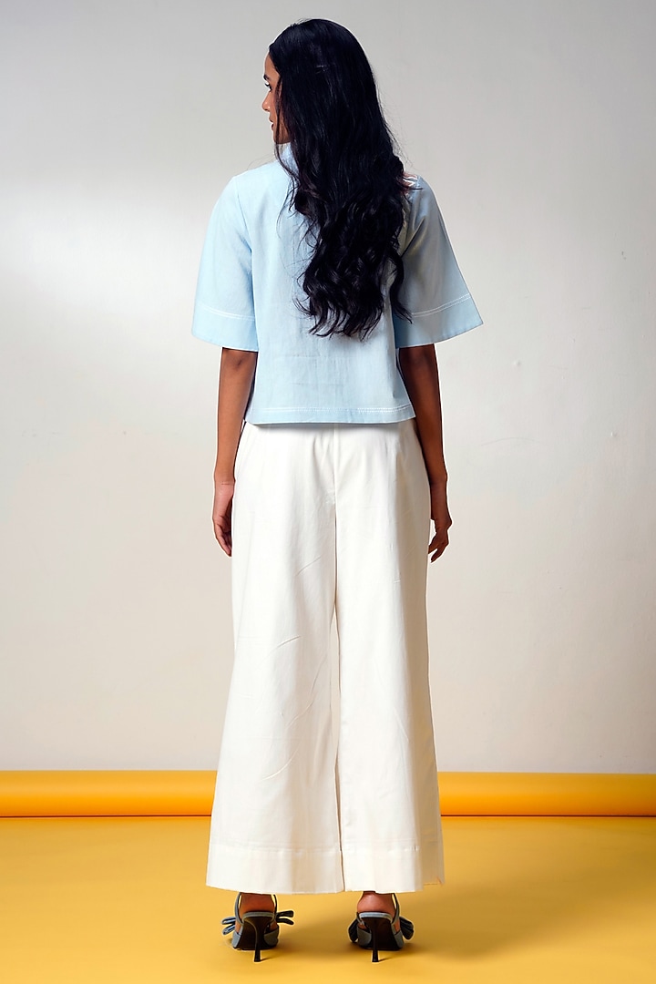 White Handloom Cotton Wide-Leg Pant Set by MADDER MUCH at Pernia's Pop Up Shop