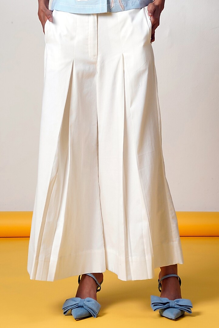 White Handloom Cotton Wide-Leg Pant Set by MADDER MUCH at Pernia's Pop Up Shop