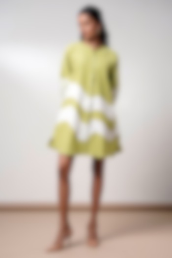 Olive Green Handloom Cotton Mini Summer Dress by MADDER MUCH at Pernia's Pop Up Shop
