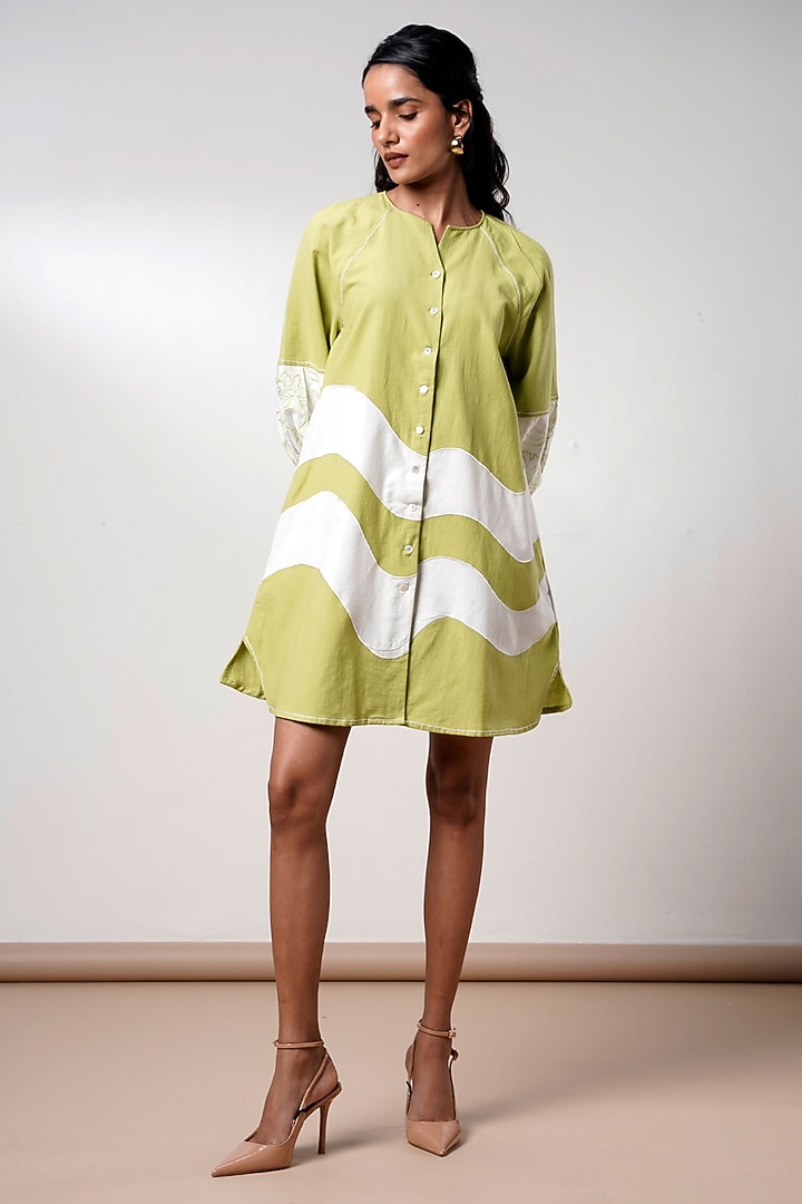 Olive Green Handloom Cotton Mini Summer Dress by MADDER MUCH at Pernia's Pop Up Shop