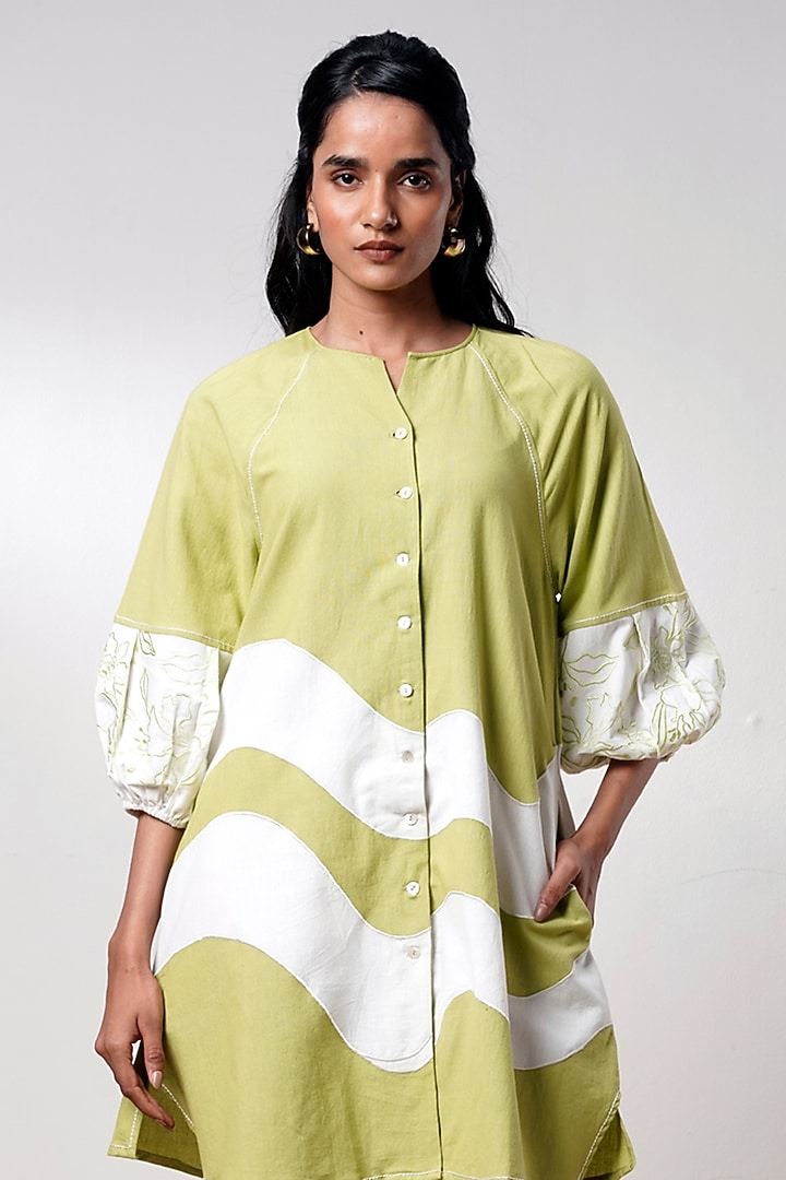 Olive Green Handloom Cotton Mini Summer Dress by MADDER MUCH at Pernia's Pop Up Shop