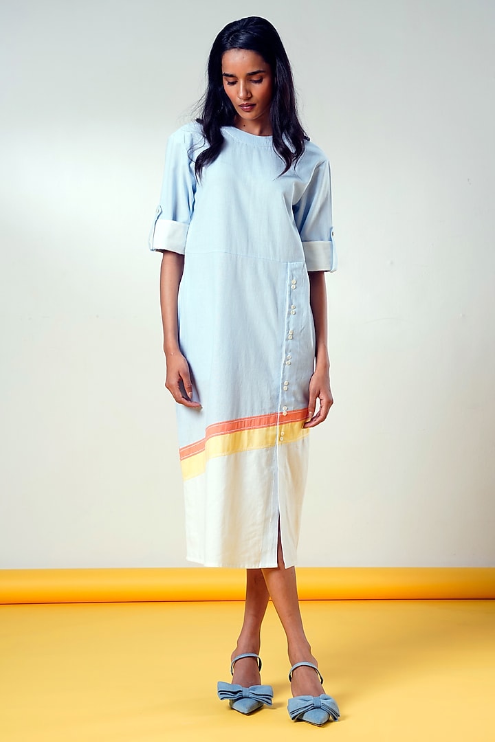 Ice Blue Handloom Cotton Midi Summer Dress by MADDER MUCH at Pernia's Pop Up Shop