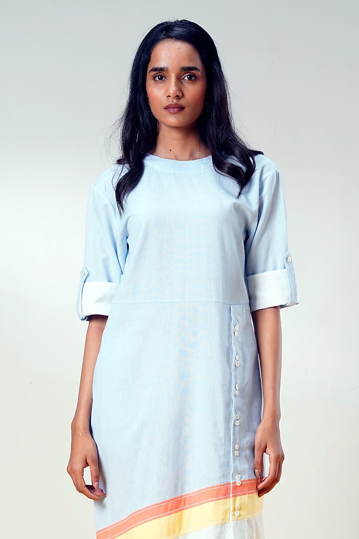 Ice Blue Handloom Cotton Midi Summer Dress by MADDER MUCH at Pernia's Pop Up Shop