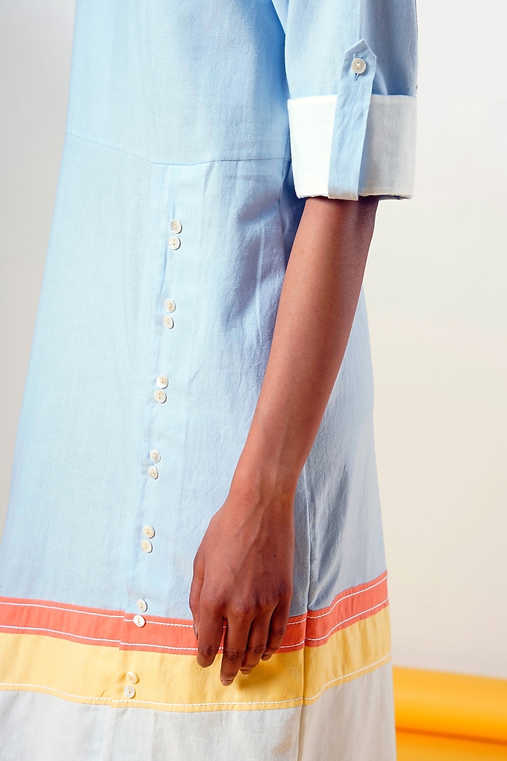 Ice Blue Handloom Cotton Midi Summer Dress by MADDER MUCH at Pernia's Pop Up Shop
