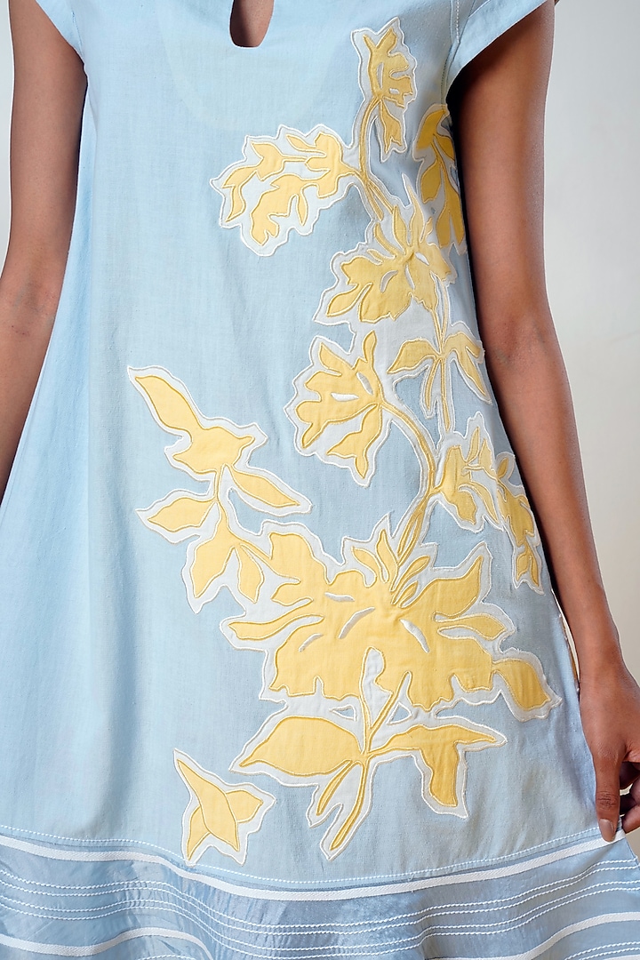 Ice Blue Handloom Cotton Mini Summer Dress by MADDER MUCH at Pernia's Pop Up Shop