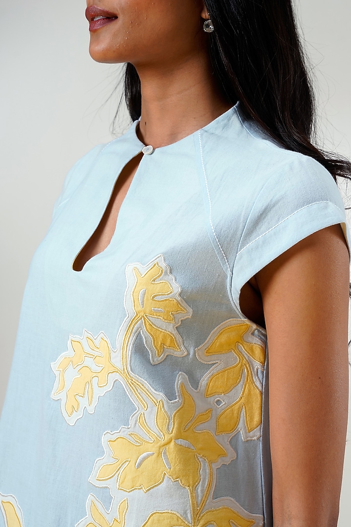Ice Blue Handloom Cotton Mini Summer Dress by MADDER MUCH at Pernia's Pop Up Shop