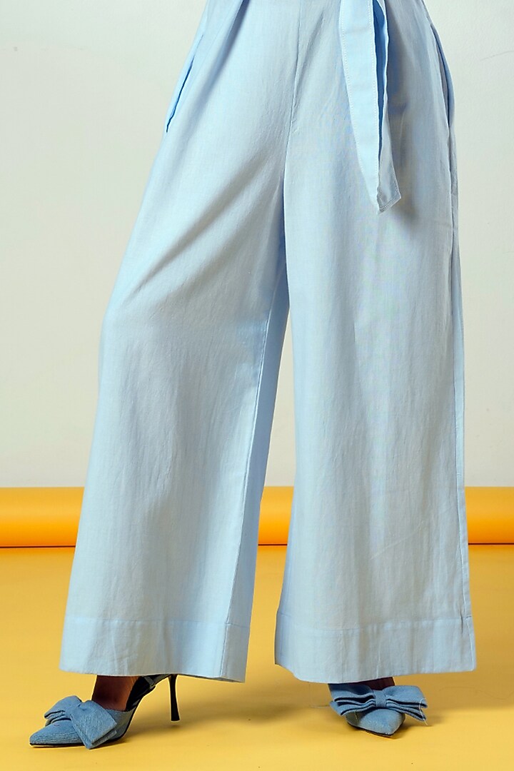 Ice Blue Handloom Cotton Jumpsuit With Belt by MADDER MUCH at Pernia's Pop Up Shop