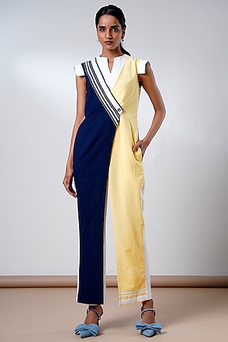 Multi-Colored Handloom Cotton Jumpsuit by MADDER MUCH