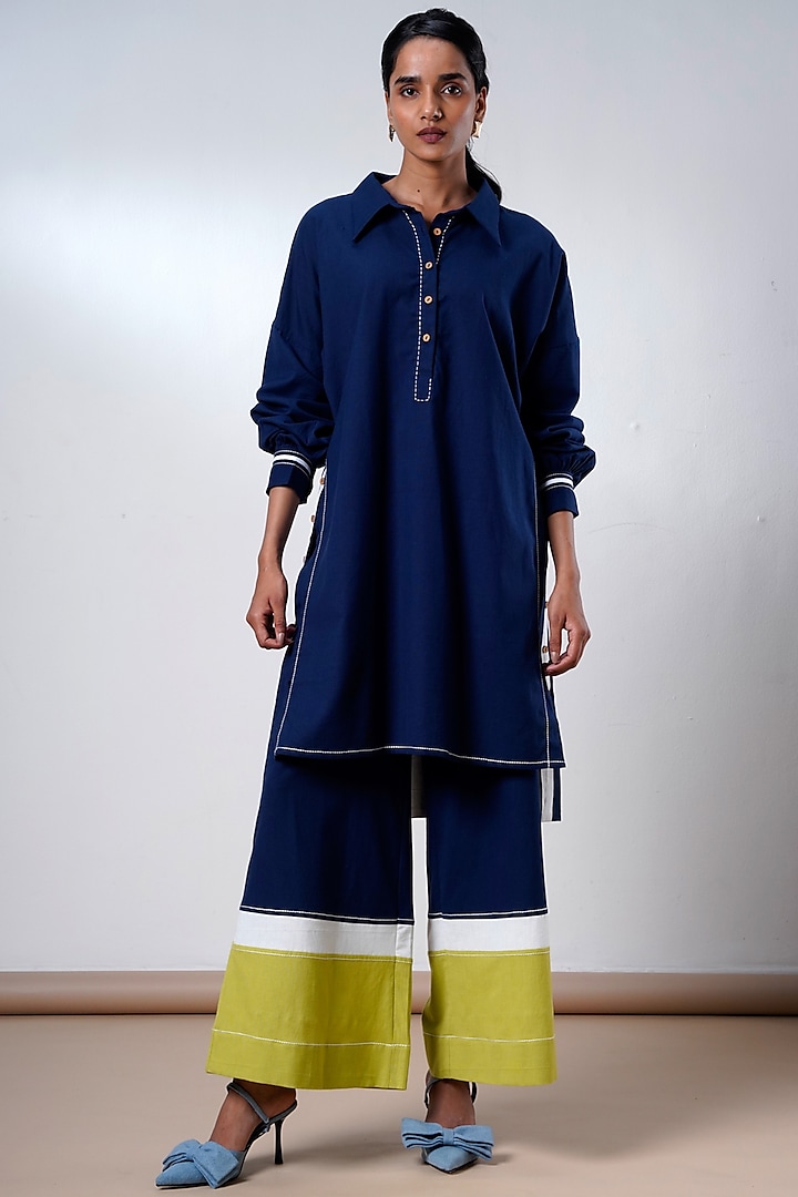 Indigo Blue Handloom Cotton Co-Ord Set by MADDER MUCH at Pernia's Pop Up Shop