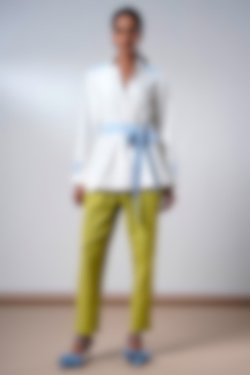 Olive Green Handloom Cotton Pant Set by MADDER MUCH at Pernia's Pop Up Shop
