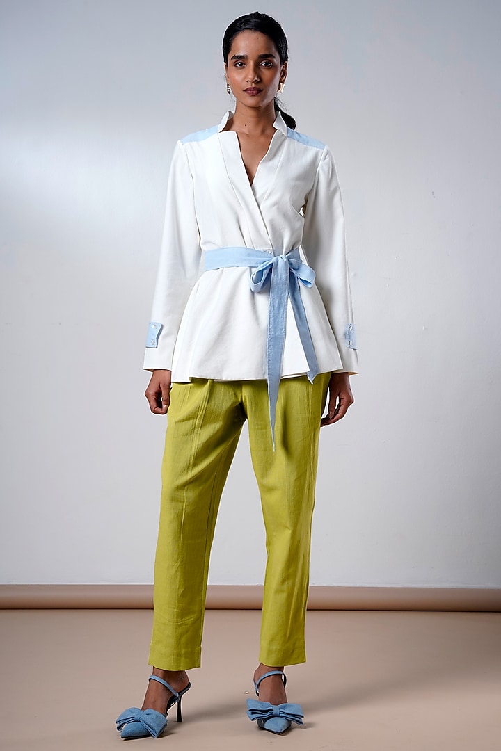 Olive Green Handloom Cotton Pant Set by MADDER MUCH at Pernia's Pop Up Shop