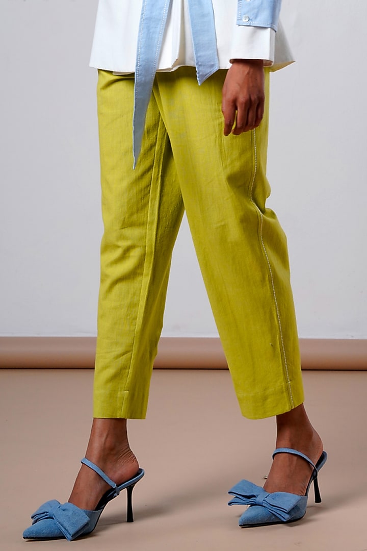 Olive Green Handloom Cotton Pant Set by MADDER MUCH at Pernia's Pop Up Shop