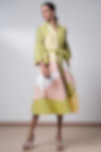 Multi-Colored Handloom Cotton Midi Vacation Dress With Belt by MADDER MUCH at Pernia's Pop Up Shop