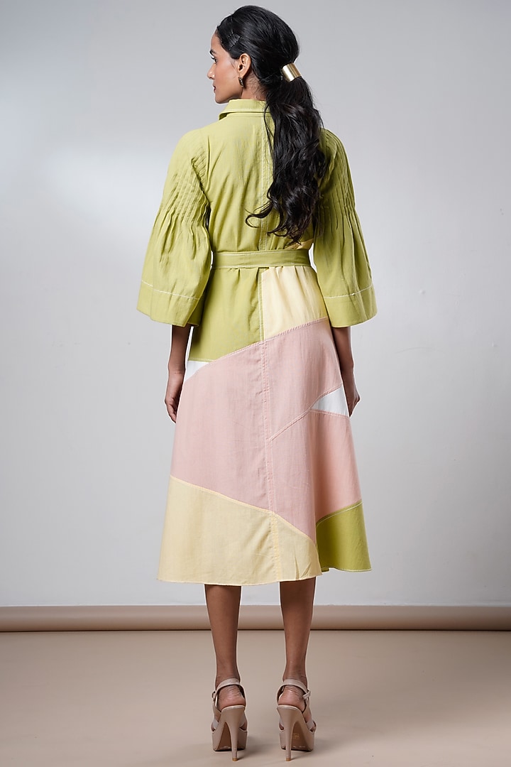 Multi-Colored Handloom Cotton Midi Vacation Dress With Belt by MADDER MUCH at Pernia's Pop Up Shop