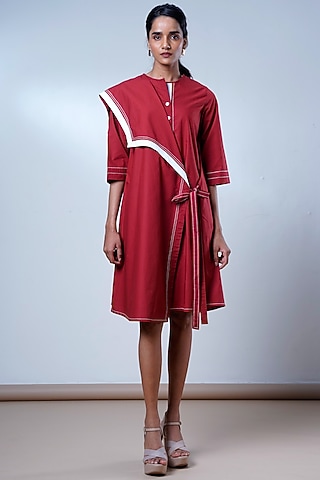 Brick Red Poplin Cotton Mini Dress by MADDER MUCH