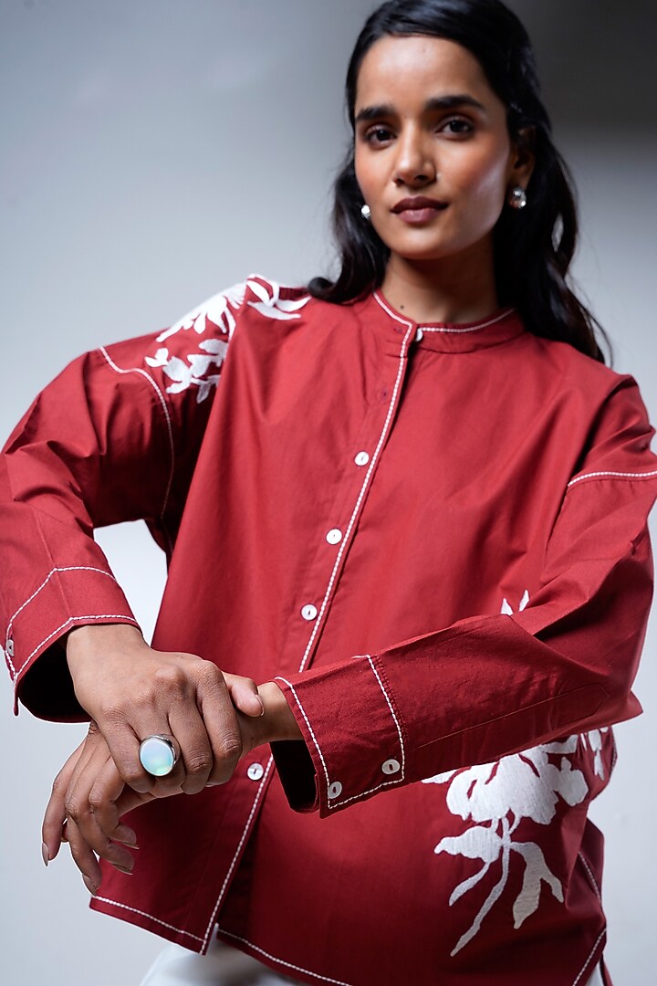 Brick Red & White Poplin Cotton Co-Ord Set by MADDER MUCH at Pernia's Pop Up Shop