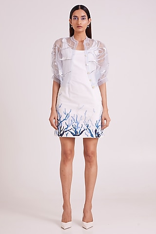 Ivory Denim Mini Dress With Bolero by MADDER MUCH