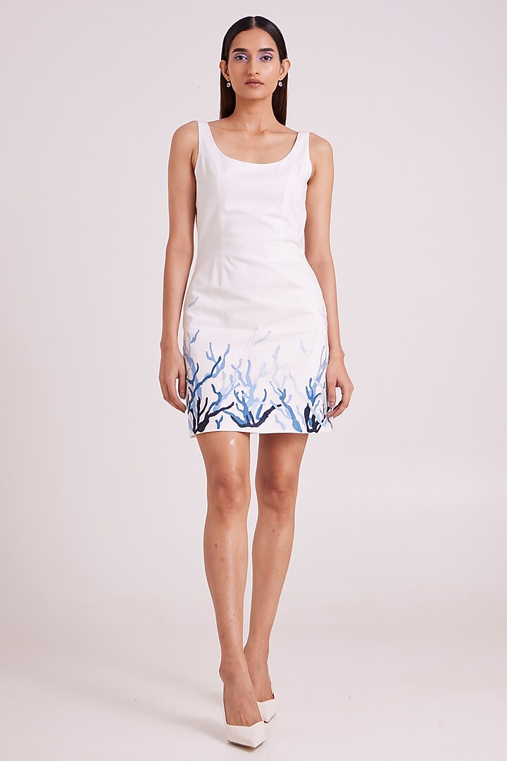 Ivory Denim Mini Cocktail Dress With Bolero by MADDER MUCH at Pernia's Pop Up Shop