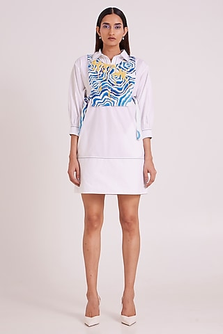 Ivory Poplin Cotton Dress With Bib by MADDER MUCH