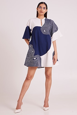 Multi-Colored Handloom Cotton Embroidered Mini Dress by MADDER MUCH