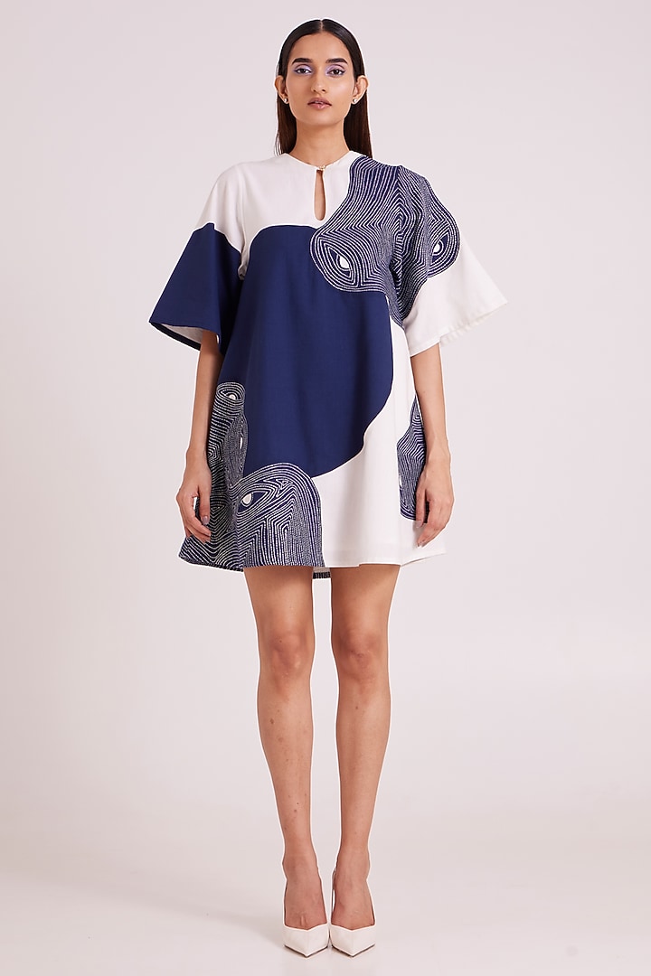Multi-Colored Handloom Cotton Embroidered Mini Vacation Dress by MADDER MUCH at Pernia's Pop Up Shop