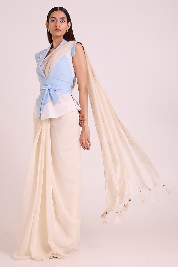 Ivory Handloom Chanderi Silk Wedding Saree by MADDER MUCH at Pernia's Pop Up Shop