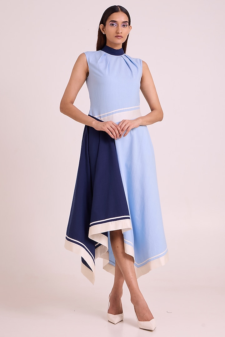 Ice Blue Handloom Cotton Vacation Dress by MADDER MUCH at Pernia's Pop Up Shop