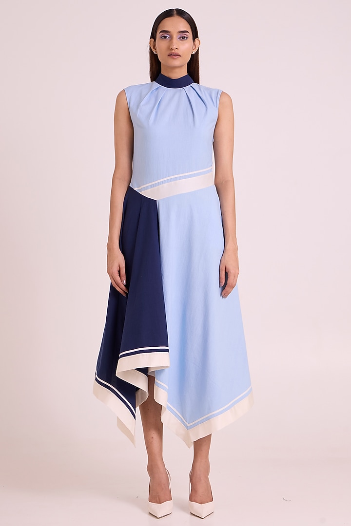 Ice Blue Handloom Cotton Vacation Dress by MADDER MUCH at Pernia's Pop Up Shop